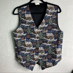 Vintage Bobbie Brooks tapestry winter Christmas suit vest Medium